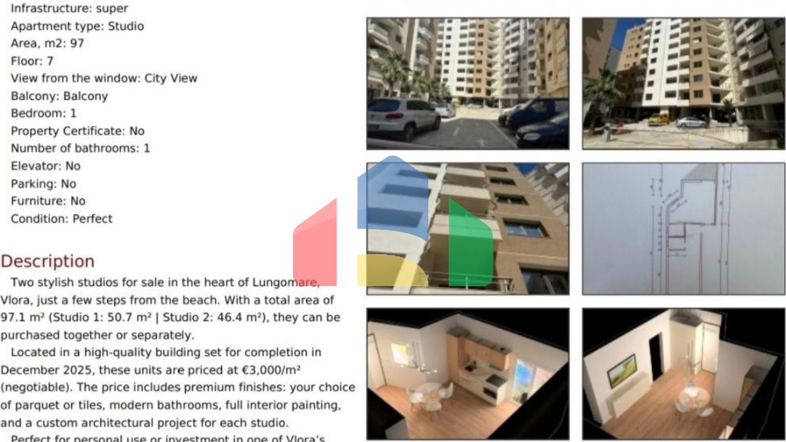 2 студии с балконом, город Влера на Лунгомаре, 97 м.кв