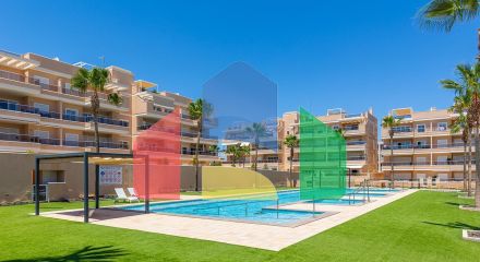 ШИКАРНЫЕ АПАРТАМЕНТЫ В ORIHUELA COSTA. 2 СПАЛЬНИ. 2 ВАННЫЕ КОМНАТЫ. ГАРАЖ И БАССЕЙН. ТЕРРАСА 16М2.