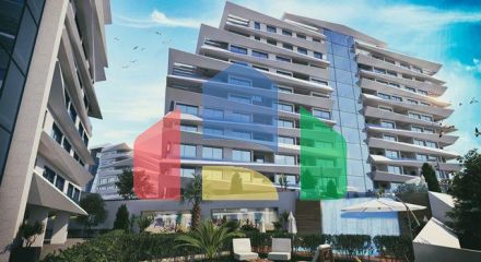 One bedroom apartments of 75 m2 in the heart of Kyrenia.With the best view of the sea and mountain. with all facilities.