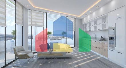 One bedroom apartments of 75 m2 in the heart of Kyrenia.With the best view of the sea and mountain. with all facilities.