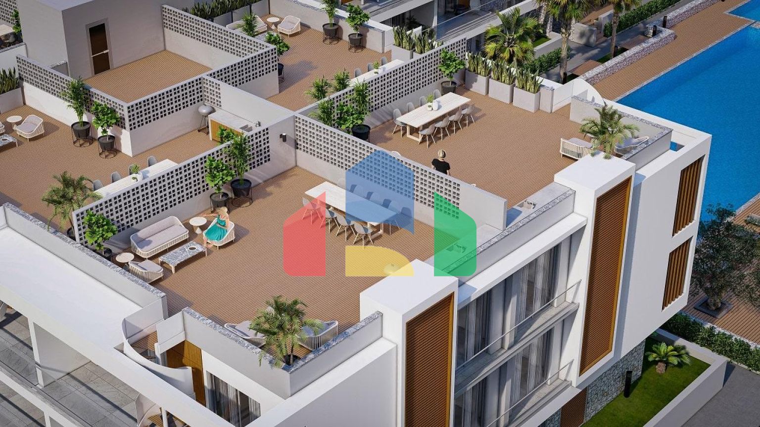 3-комнатные апартаменты 92 м2 +70 м2 терраса в комплексе в 5 минутах от пляжа