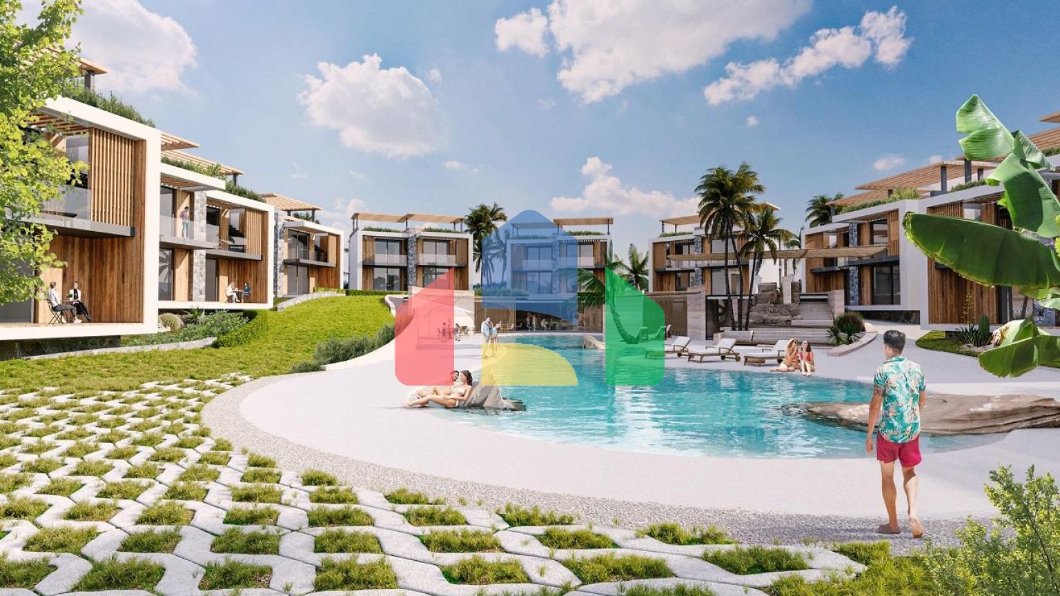 Красивый таунхаус 2+1 (93м2) в уютном комплексе с видом на море и горы