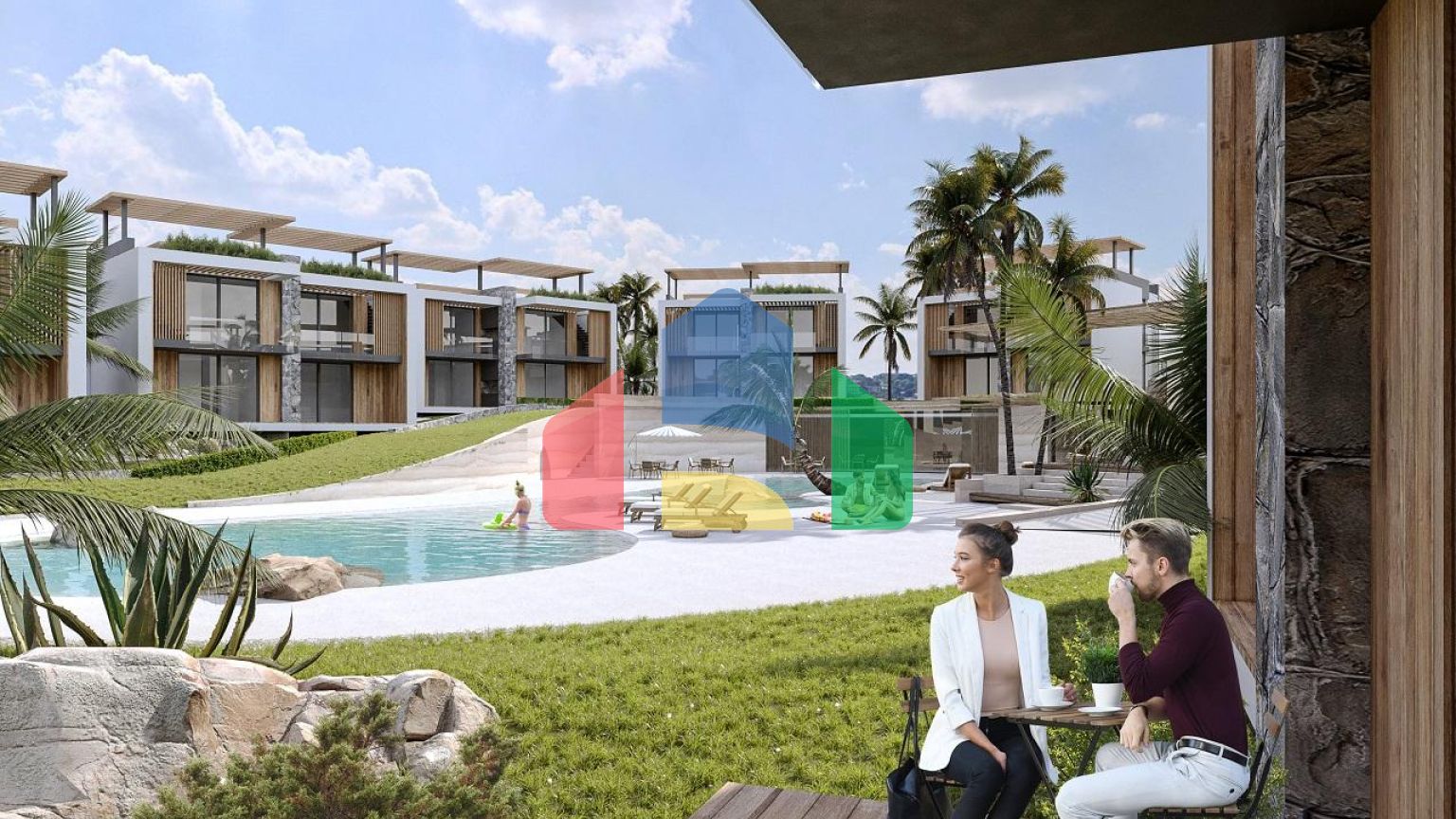 Красивый таунхаус 2+1 (93м2) в уютном комплексе с видом на море и горы