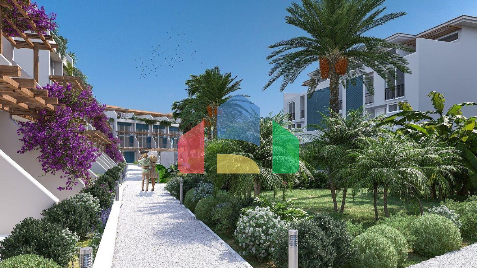 2- комнатная квартира (40 м2) с собственным садом в новом комплексе рядом с морем