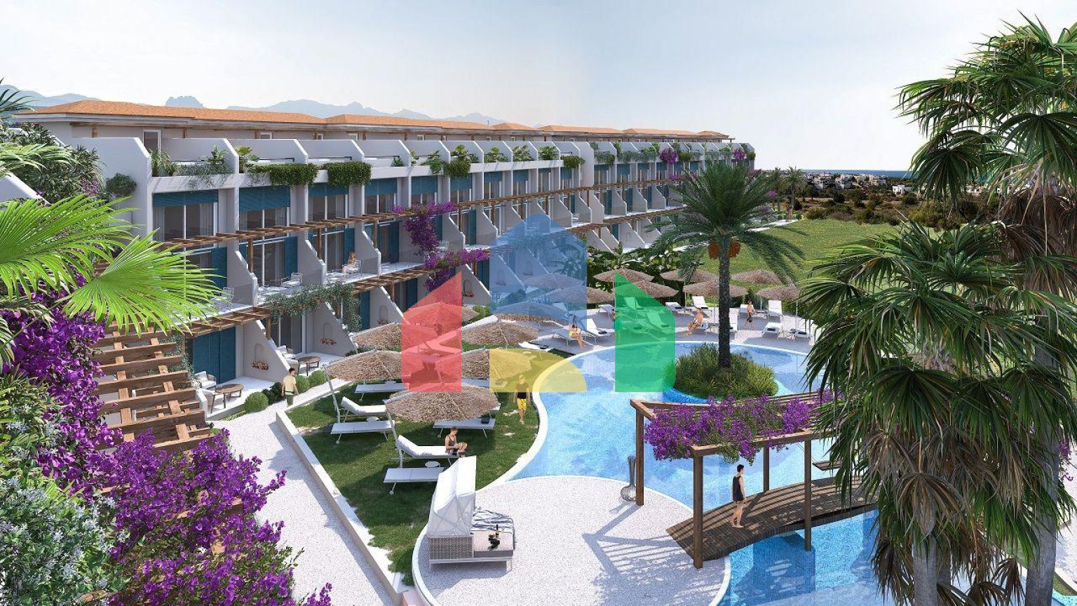 2- комнатная квартира (40 м2) с собственным садом в новом комплексе рядом с морем