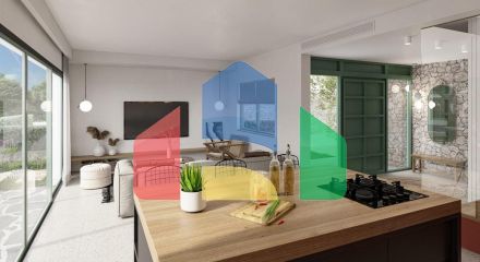 Three-room townhouse of 105 m2 with a terrace of 65 m2 and a swimming pool in a new complex in Lapta