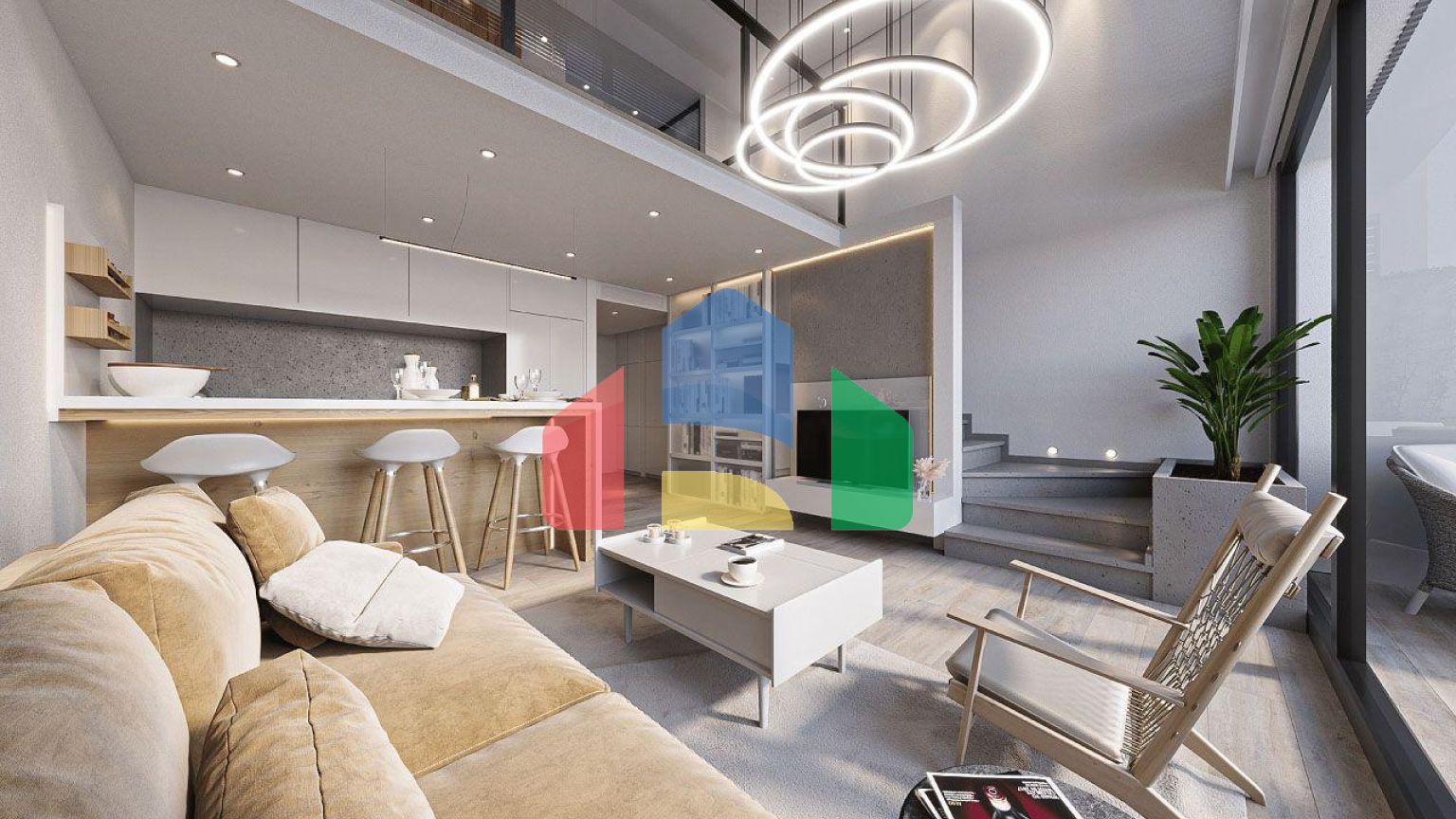 Квартира 1+1 Loft 74 м2 с палисадником в красивом комплексе в Каршияке