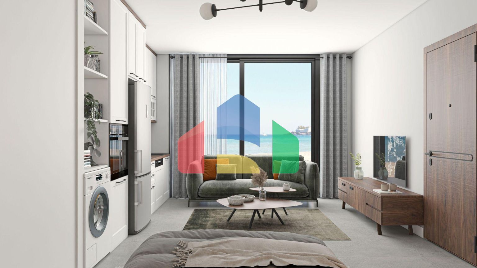 Квартира 1+1 (45 м2 ) с террасой (15 м2 ) в красивом комплексе в Эсентепе