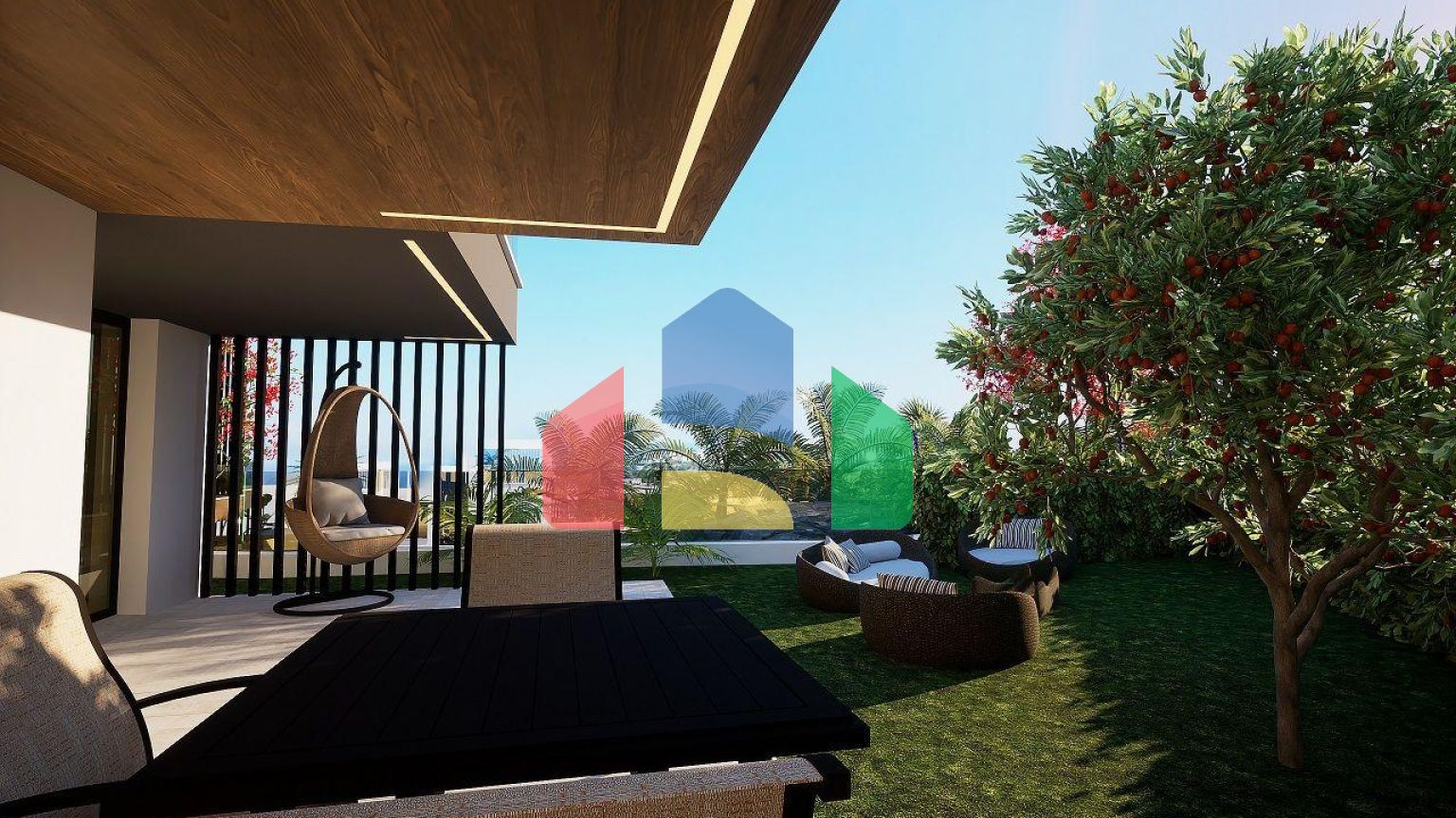 Квартира 2+1 (65 м2 ) с  верхней террасой (37 м2 ) в красивом комплексе в Эсентепе