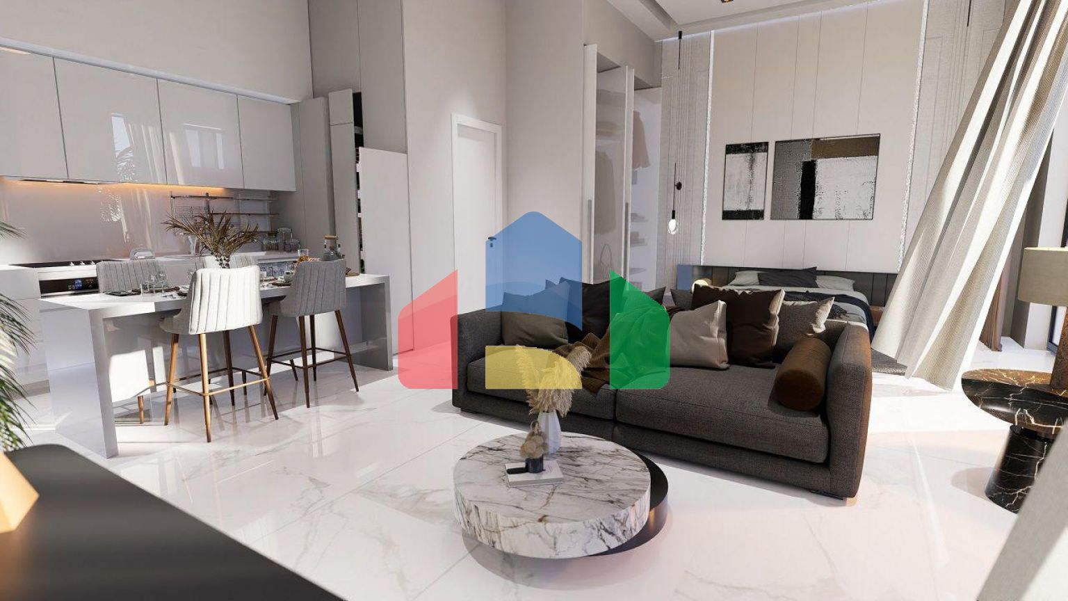 Квартира 1+1 (53 м2) с палисадником  в новом и  роскошном комплексе в Эсентепе