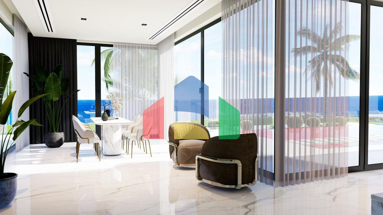 Вилла 4+1( 382  м2) с бассейном на берегу моря в Эсентепе