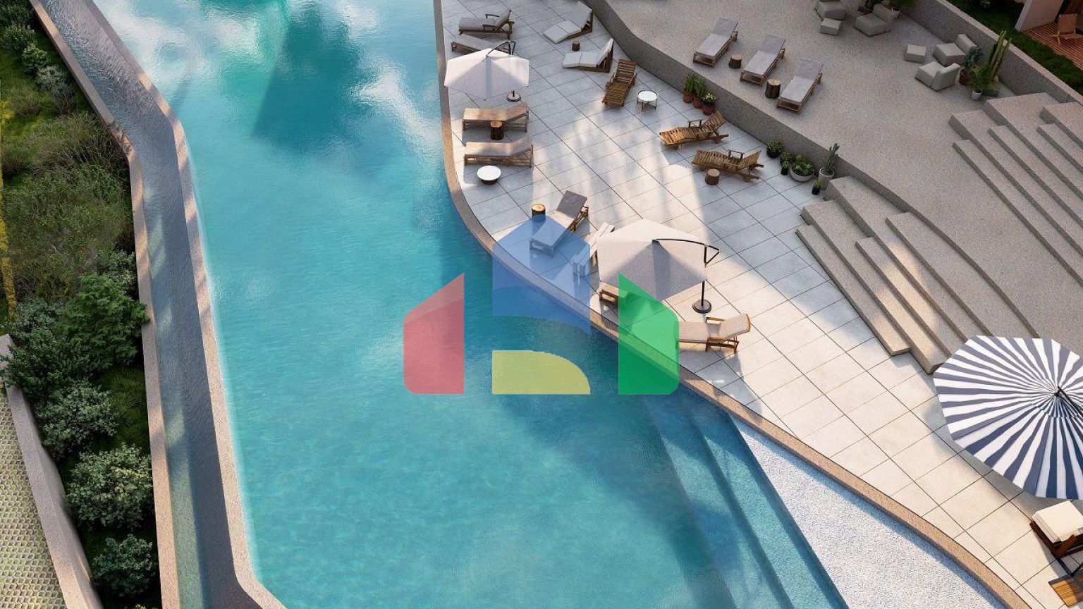 Студия 45 м2 с палисадником в новом и современном комплексе в Эсентепе