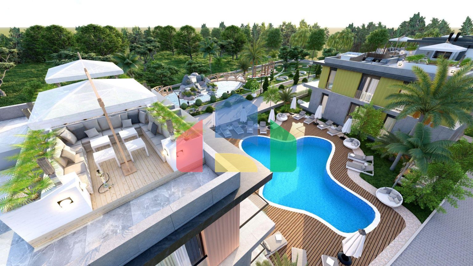 Квартира 2+1 (74 м2) с террасой на крыше в уютном комплексе в Алсанджаке