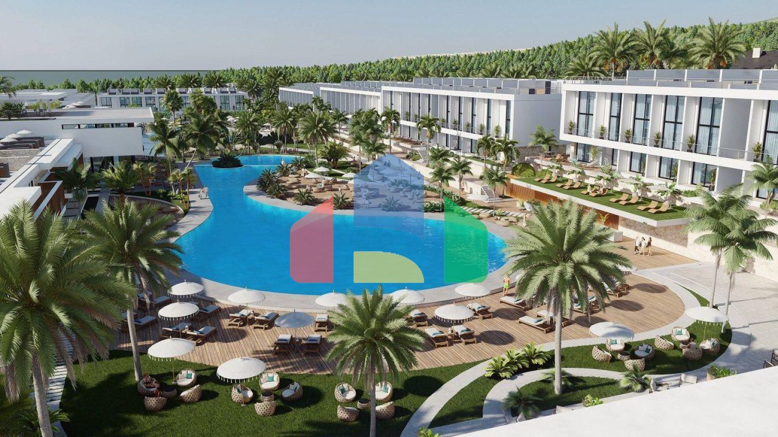 Студия 38 м2 с собственным садом в  красивом комплексе в Эсентепе