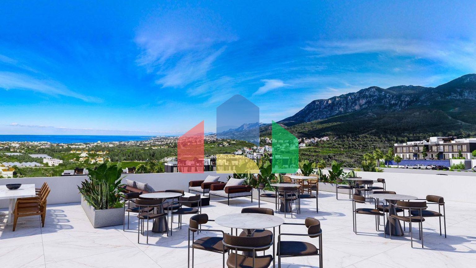 Студия 60 м2 с собственным садом 10 м2 в новом комплексе с видом на море и горы 