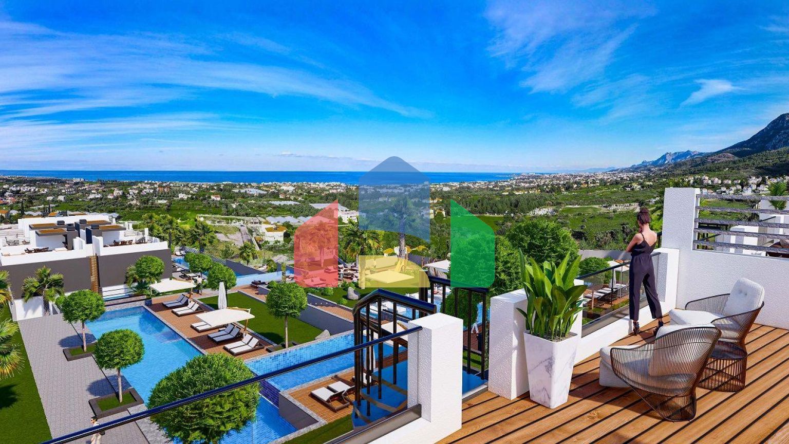 Квартира 1+1(70 м2) с собственным садом 9 м2 в новом комплексе с видом на море и горы 