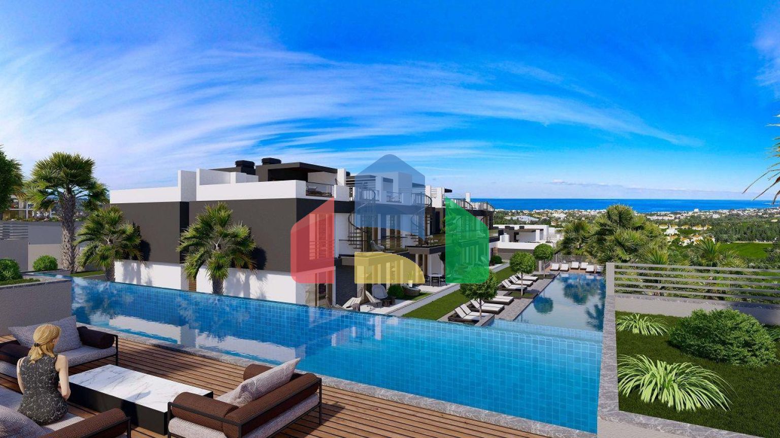 Квартира 1+1(70 м2) с собственным садом 9 м2 в новом комплексе с видом на море и горы 