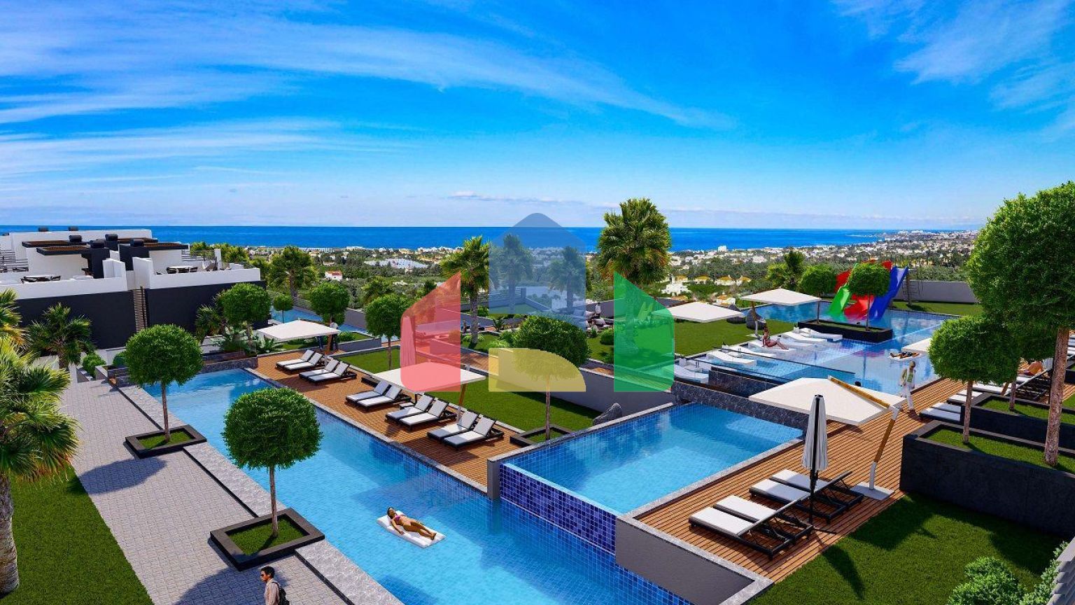 Квартира 1+1(70 м2) с собственным садом 9 м2 в новом комплексе с видом на море и горы 