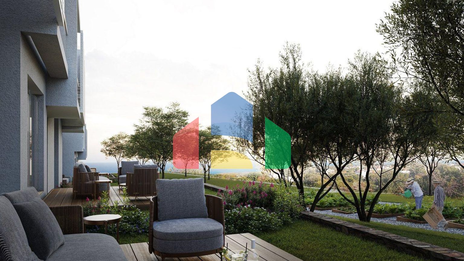 Квартира 2+1 (80  м2) с садом 91м2 в 500 метрах от моря