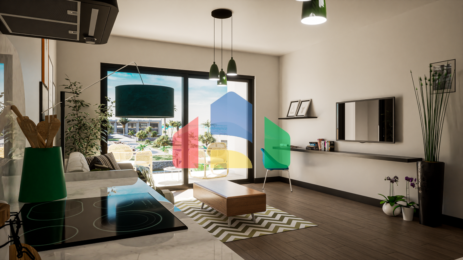 Студия 37 м2 с террасой 12  м2 в новом комплексе в Эсентепе