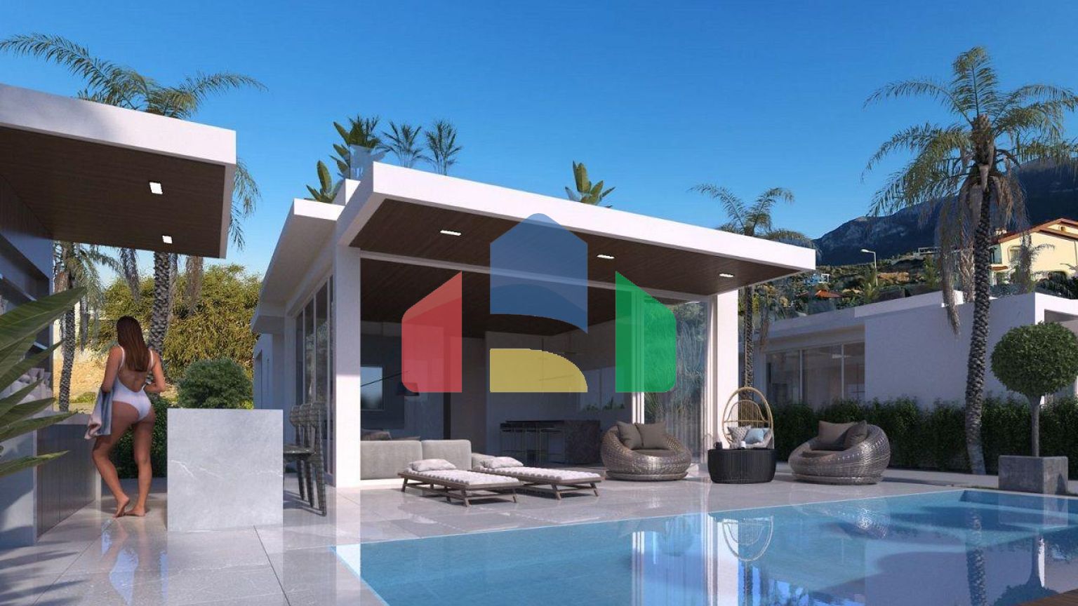 Бунгало 3+1 (130 м2 ) с бассейном в новом комплексе в Эсентепе