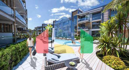 Three-room apartment 110 m2 with a garden in a new complex in Lapta