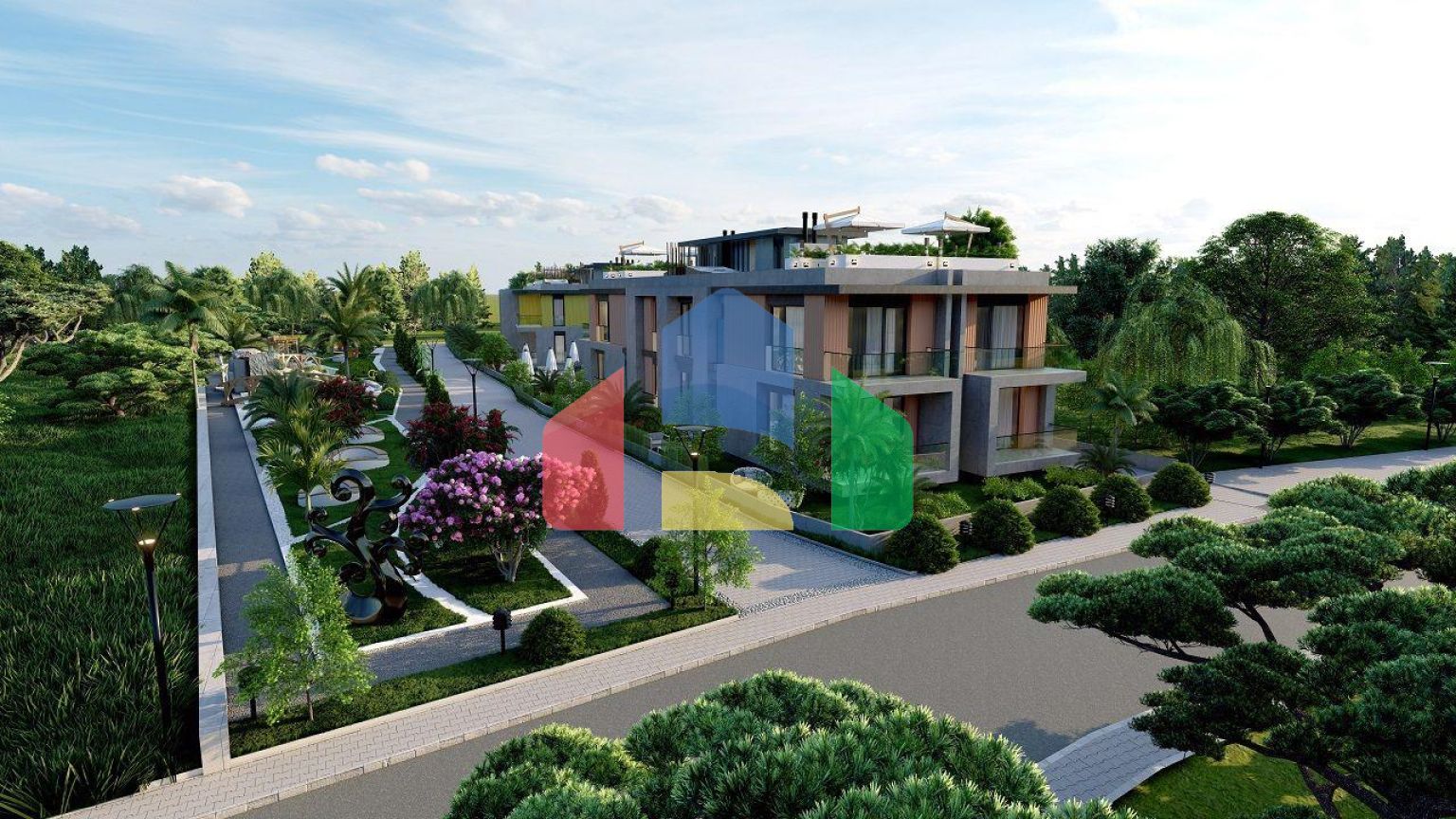 2-комнатные апартаменты 49 м2 с террасой на крыше в уютном комплексе в Алсанджаке