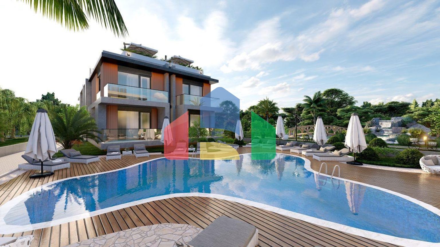 2-комнатные апартаменты 49 м2 с террасой на крыше в уютном комплексе в Алсанджаке