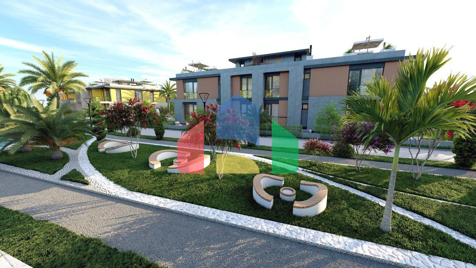 2-комнатные апартаменты 49 м2 с террасой на крыше в уютном комплексе в Алсанджаке