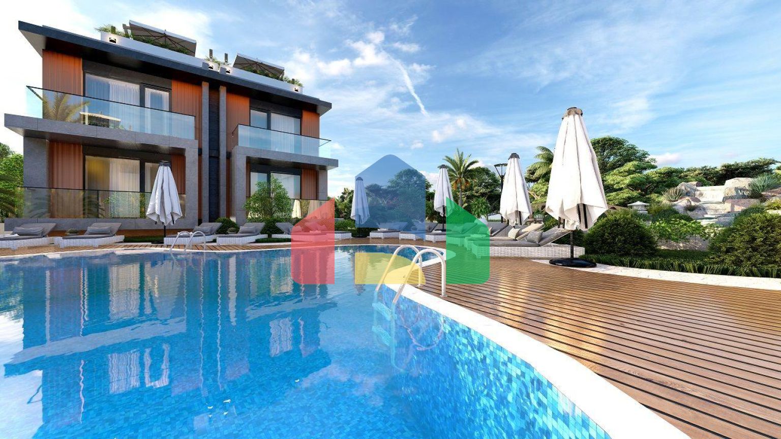 2-комнатные апартаменты 49 м2 с террасой на крыше в уютном комплексе в Алсанджаке