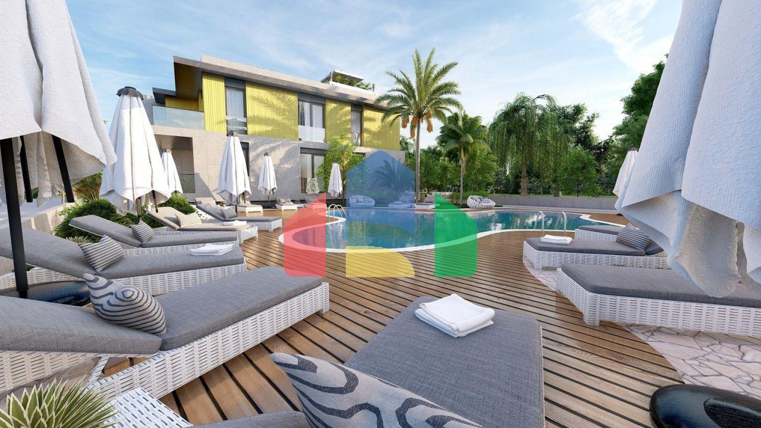 2-комнатные апартаменты 49 м2 с террасой на крыше в уютном комплексе в Алсанджаке