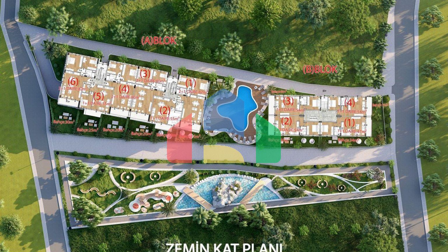 2-комнатные апартаменты 49 м2 с террасой на крыше в уютном комплексе в Алсанджаке