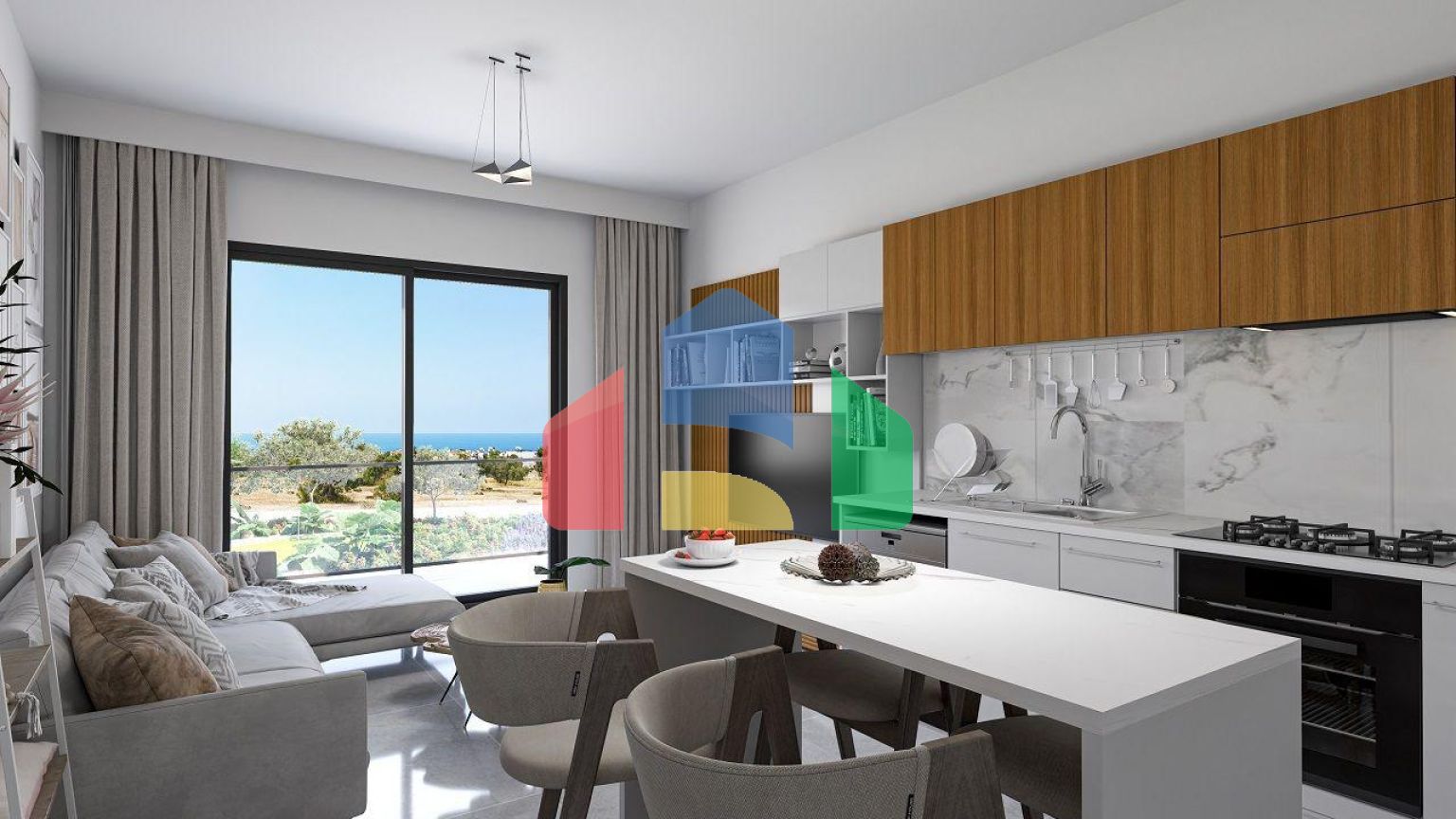 Трехкомнатная квартира 75 м2 с палисадником и террасой 8 м2 в новом комплексе у моря