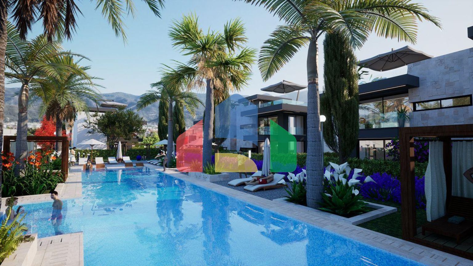 3-комнатные апартаменты 80 м2 с террасой и садом в новом комплексе в Алсанджаке