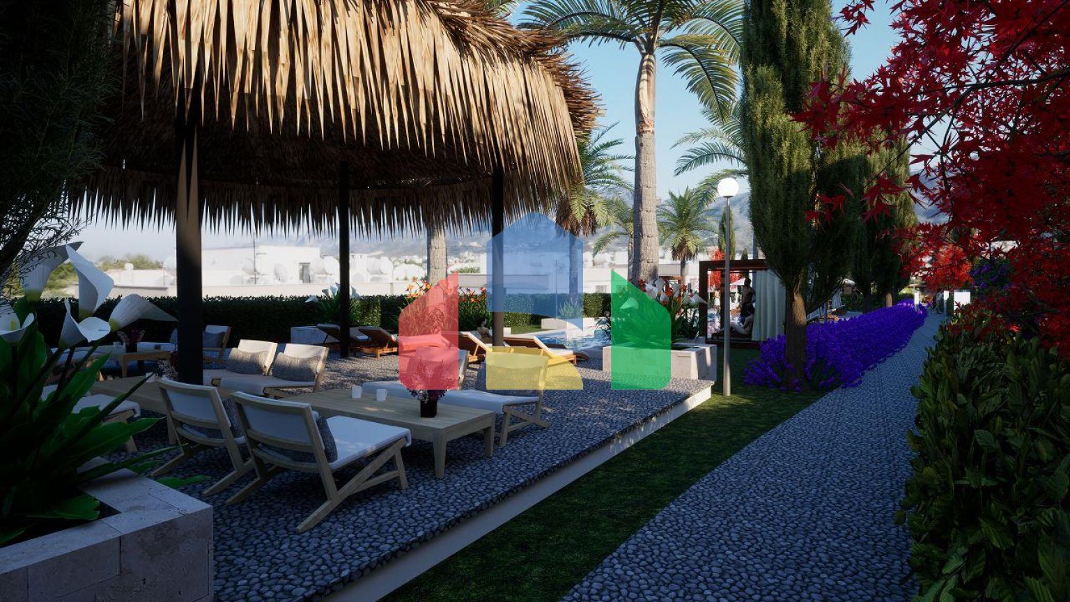 3-комнатные апартаменты 80 м2 с террасой и садом в новом комплексе в Алсанджаке