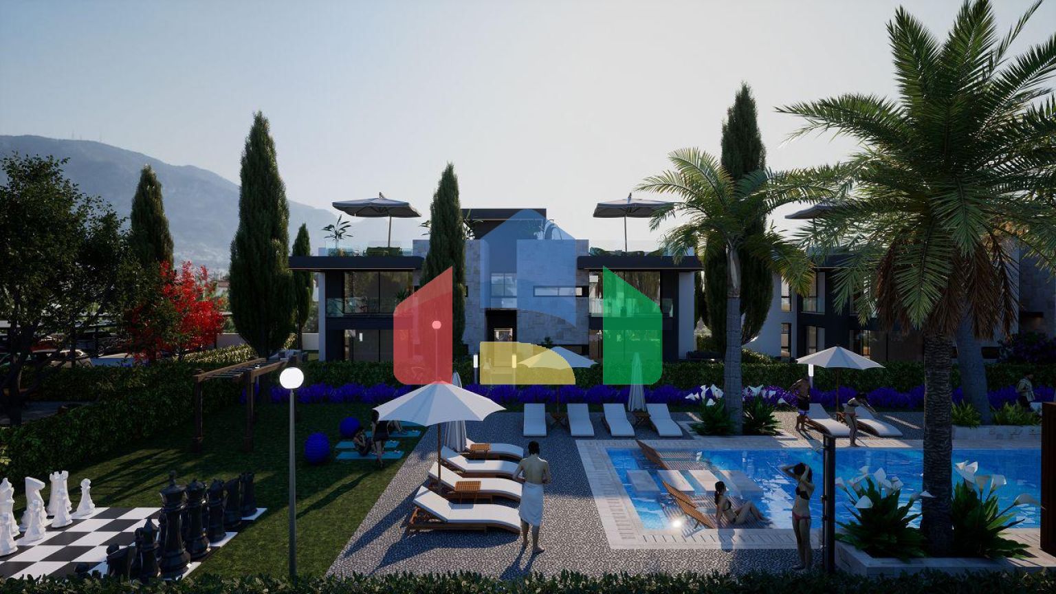 3-комнатные апартаменты 80 м2 с террасой и садом в новом комплексе в Алсанджаке