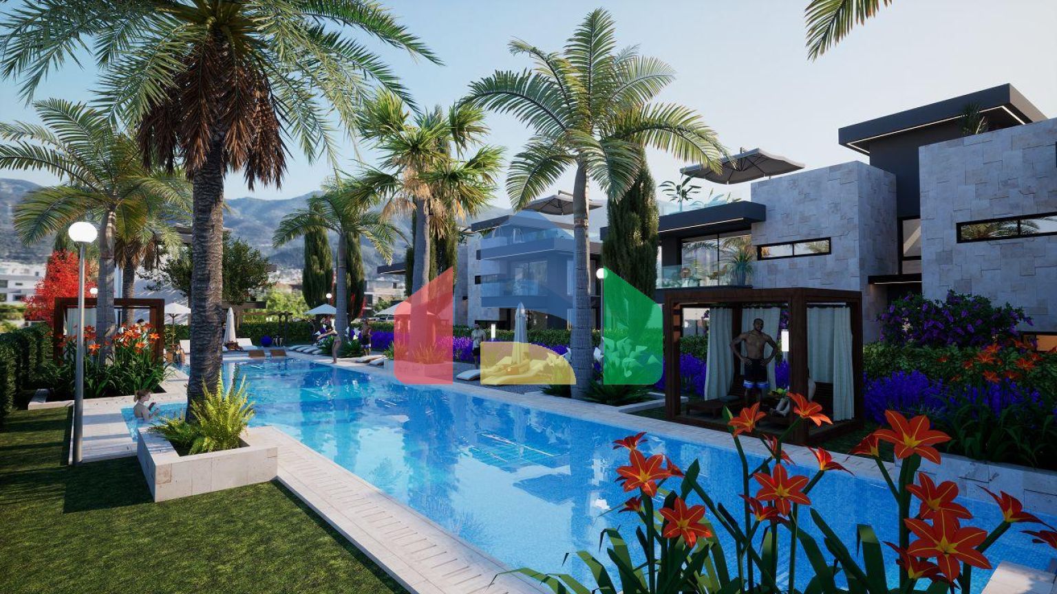 3-комнатные апартаменты 80 м2 с террасой и садом в новом комплексе в Алсанджаке