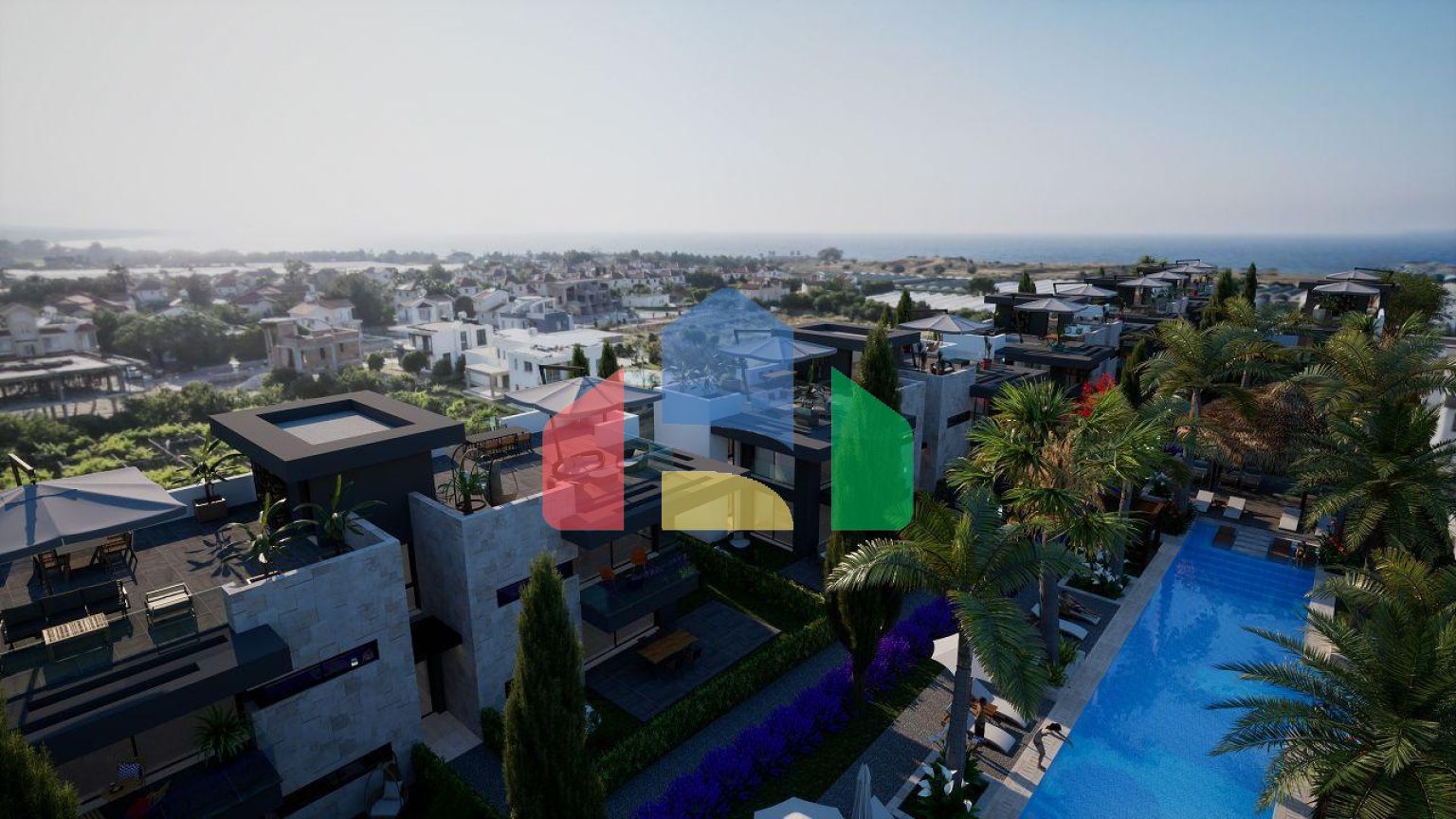 3-комнатные апартаменты 80 м2 с террасой и садом в новом комплексе в Алсанджаке