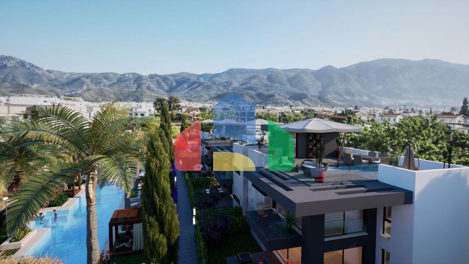 3-комнатные апартаменты 80 м2 с террасой и садом в новом комплексе в Алсанджаке