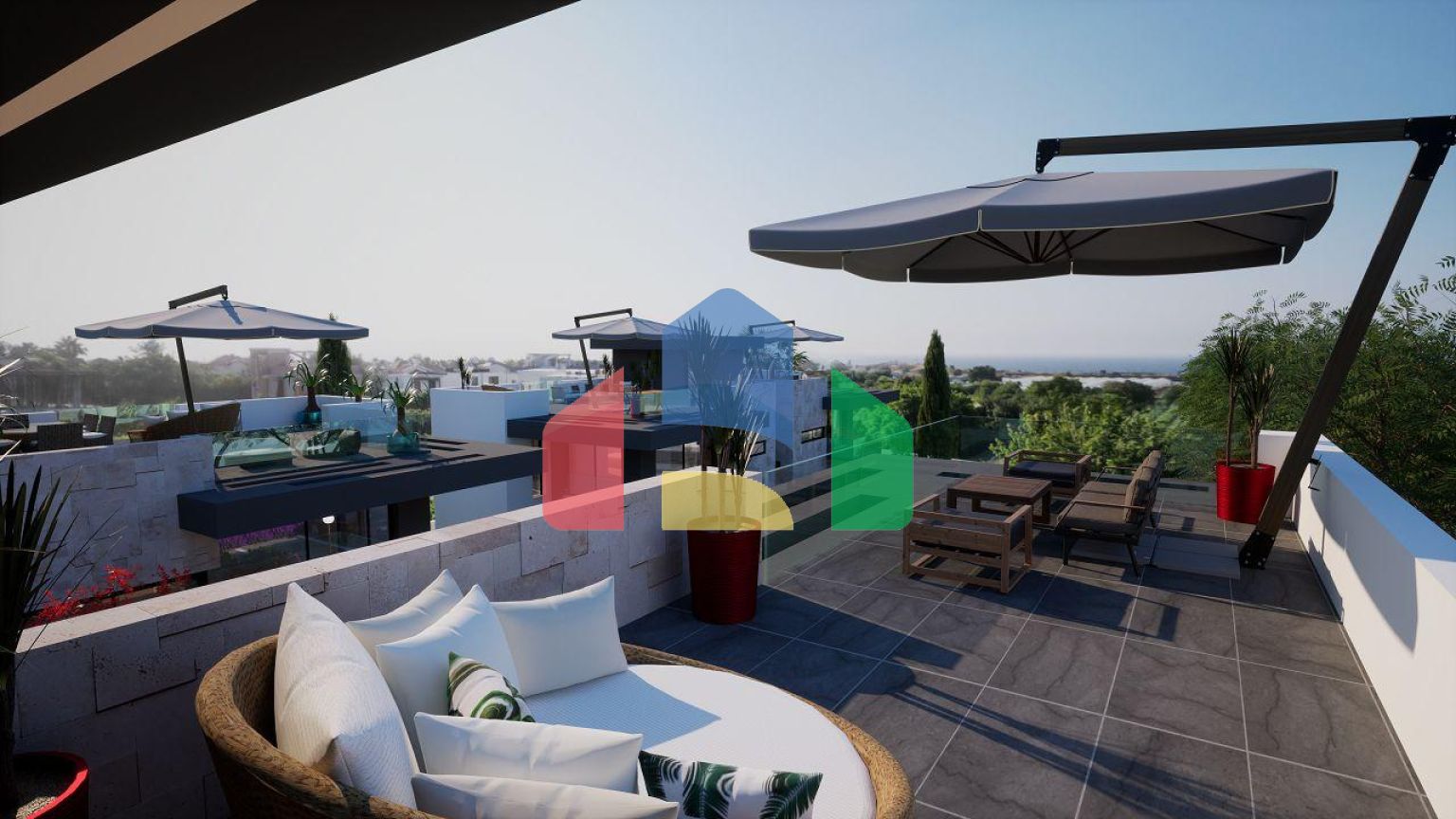 3-комнатные апартаменты 80 м2 с террасой и садом в новом комплексе в Алсанджаке