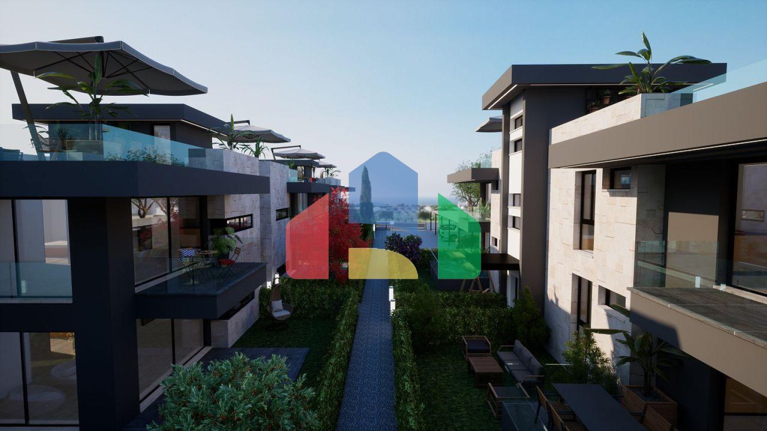 3-комнатные апартаменты 80 м2 с террасой и садом в новом комплексе в Алсанджаке