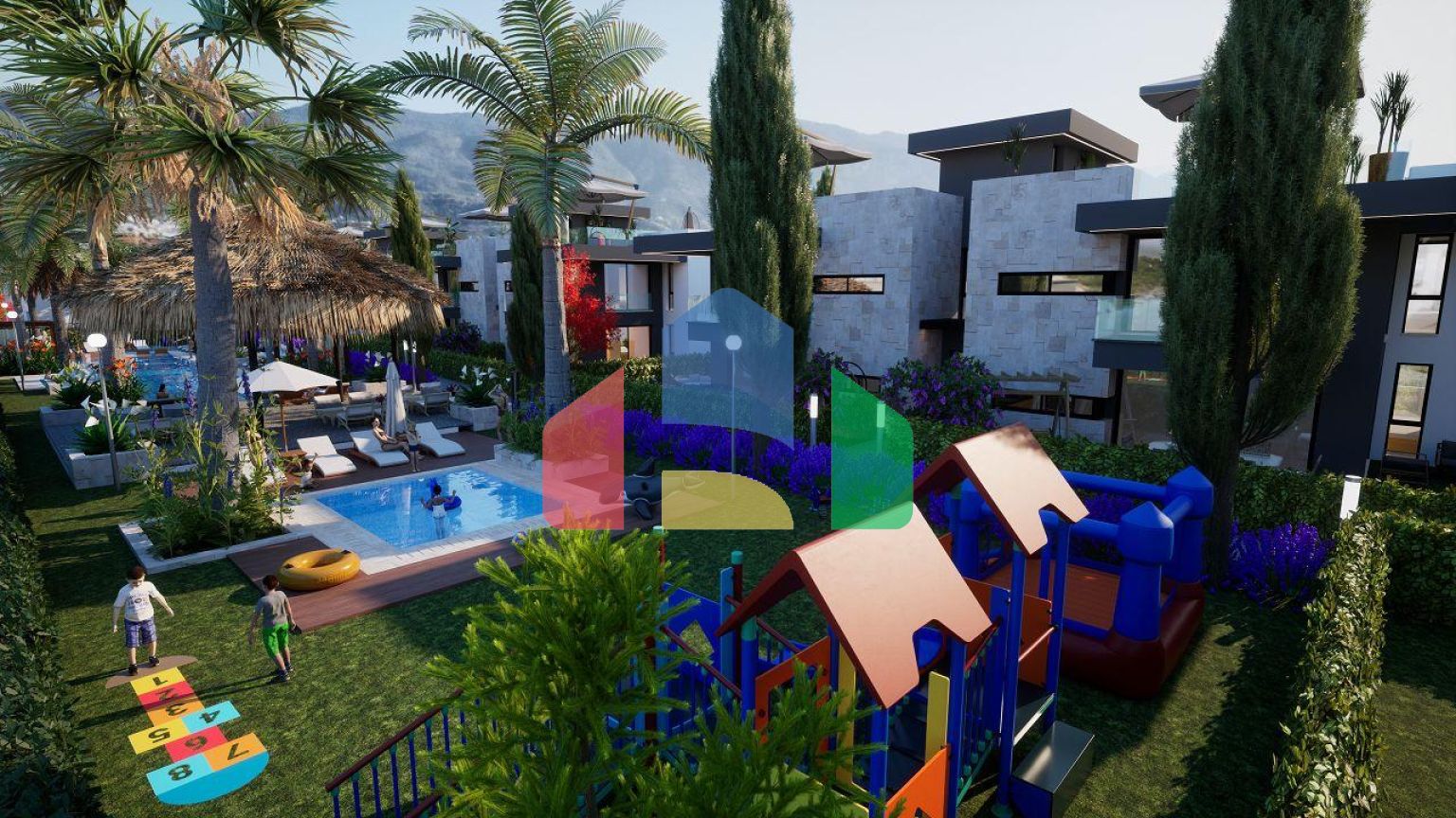 3-комнатные апартаменты 80 м2 с террасой и садом в новом комплексе в Алсанджаке