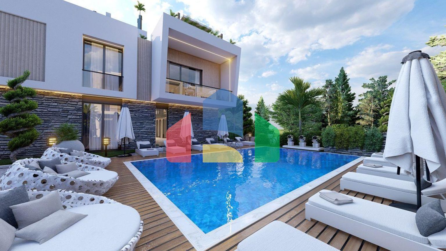 2-комнатные апартаменты 50 м2 с балконом и садом в Алсанджаке