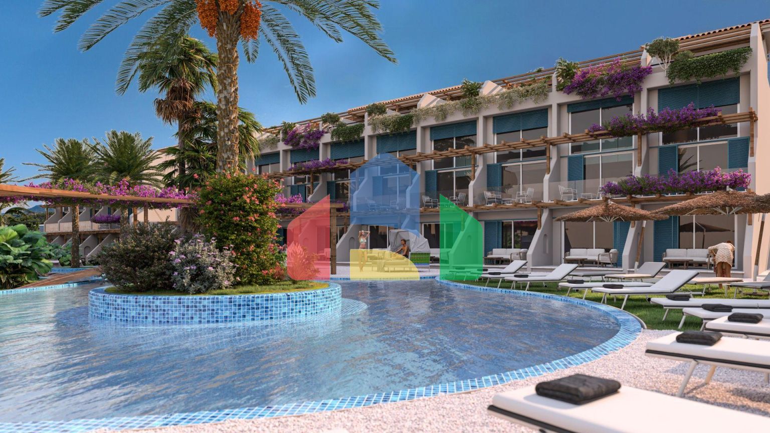 2-комнатные апартаменты 45м2 с террасой 10м2 и собственным садом в новом комплексе рядом с морем