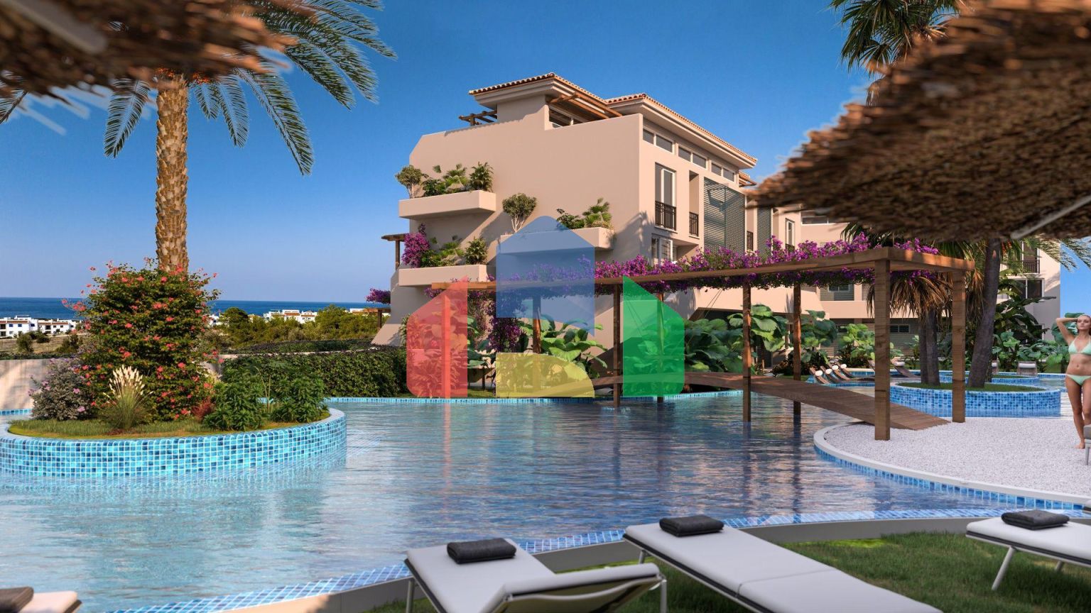 2-комнатные апартаменты 45м2 с террасой 10м2 и собственным садом в новом комплексе рядом с морем