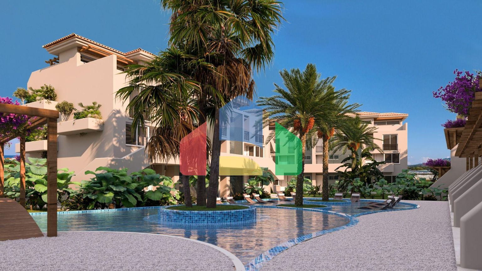 2-комнатные апартаменты 45м2 с террасой 10м2 и собственным садом в новом комплексе рядом с морем