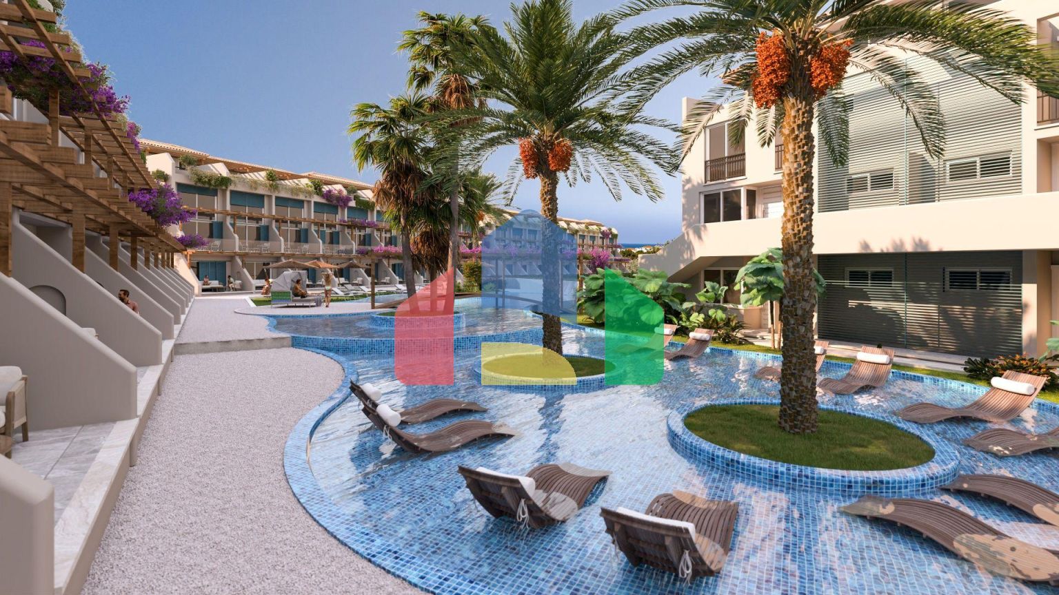 2-комнатные апартаменты 45м2 с террасой 10м2 и собственным садом в новом комплексе рядом с морем