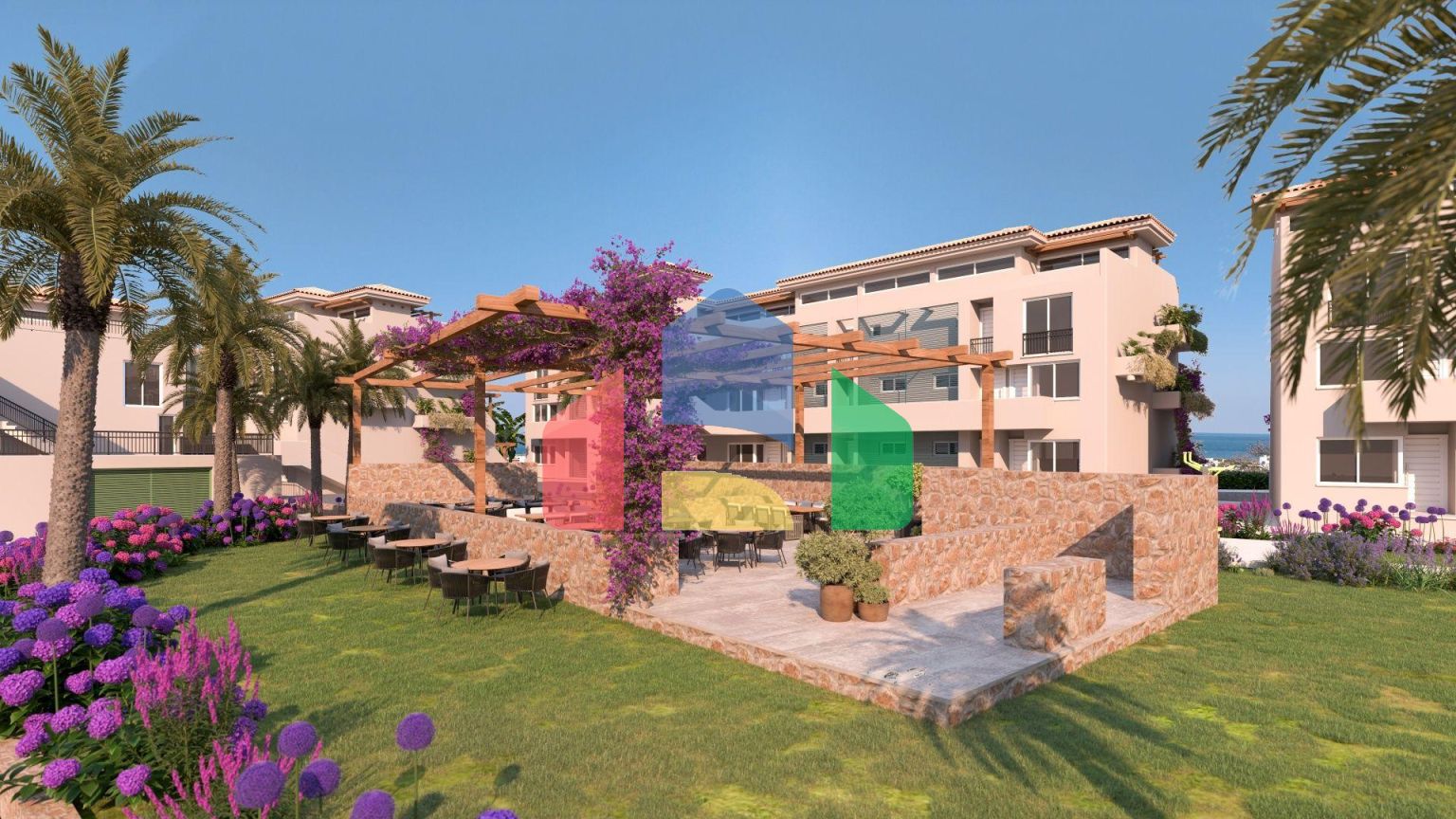 2-комнатные апартаменты 45м2 с террасой 10м2 и собственным садом в новом комплексе рядом с морем