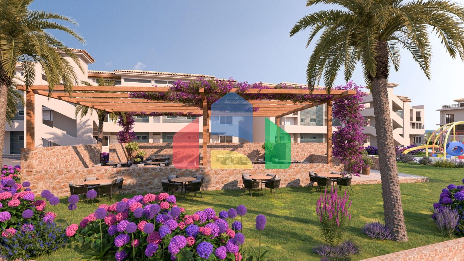 2-комнатные апартаменты 45м2 с террасой 10м2 и собственным садом в новом комплексе рядом с морем