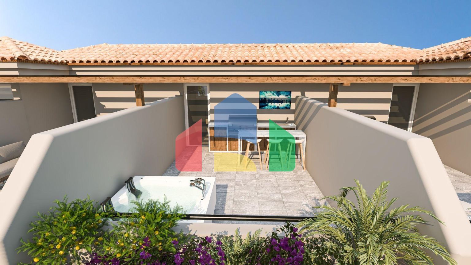 2-комнатные апартаменты 45м2 с террасой 10м2 и собственным садом в новом комплексе рядом с морем